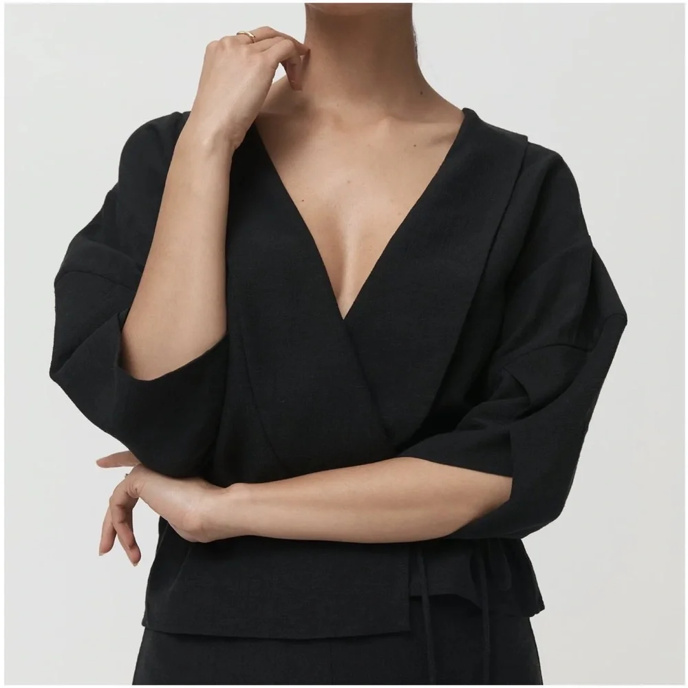 ST. AGNI Mor Hemp Silk Cotton Kimono Wrap Top